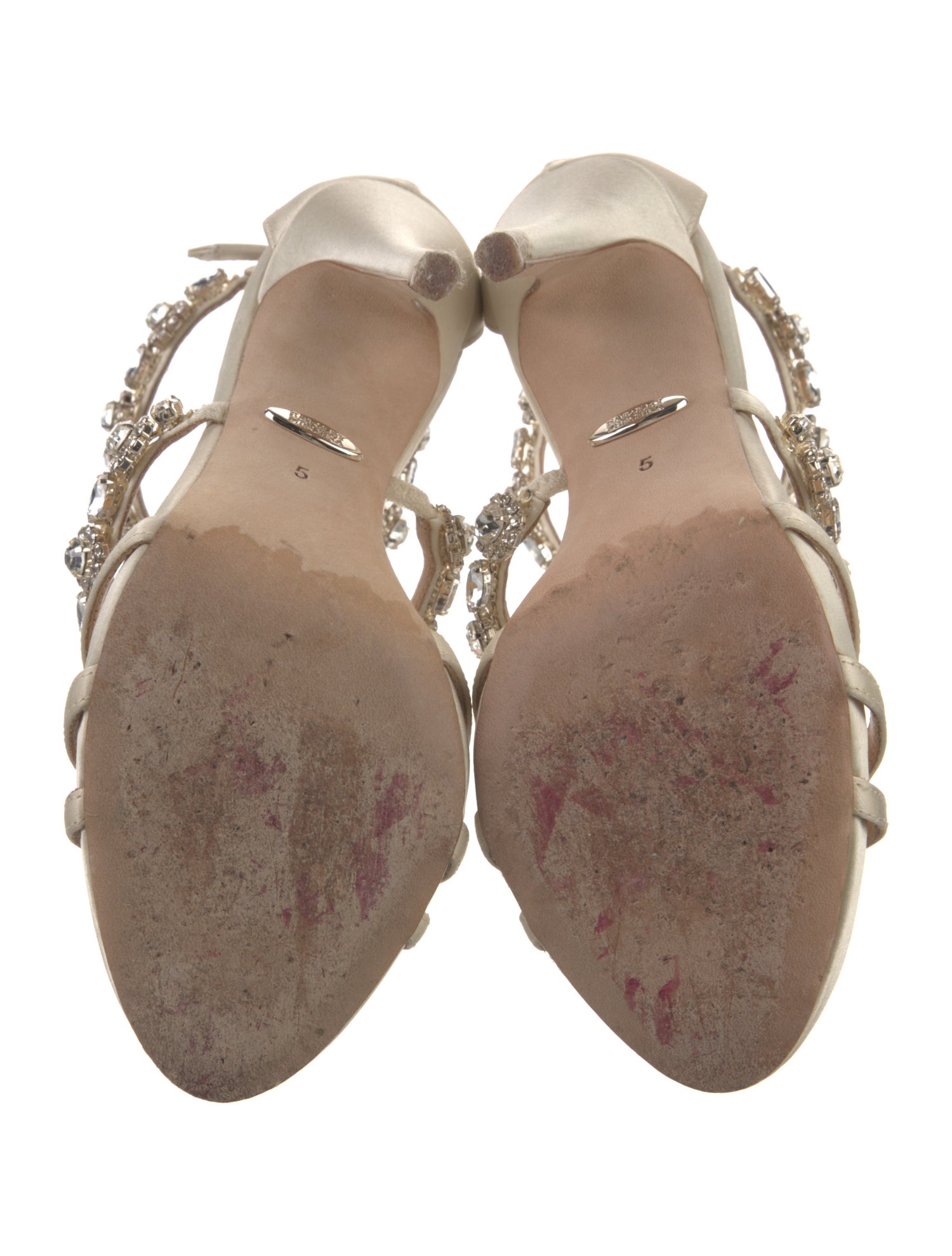 Badgley Mischka Satin Crystal Embellishments T-Strap Sandals